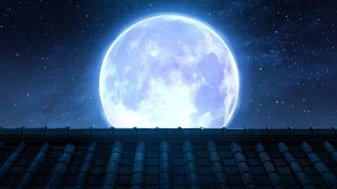 Seamless cloudy full moon background animation with starry sky Stock Footage 321727620
