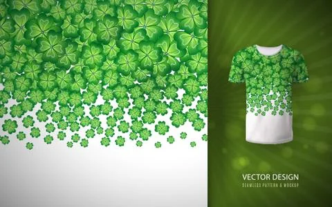 Seamless clovers border as a pattern on a T-shirt. Vector illustration Illustrazione stock