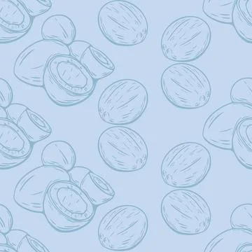 Seamless coconut pattern with outline sketch style drawing Illustrazione stock