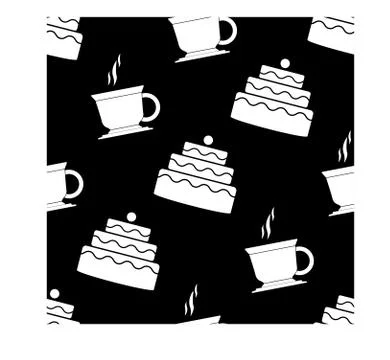 Seamless coffee and cake pattern. Tea and cakes pattern. Menu design. Vector  Stock Illustration