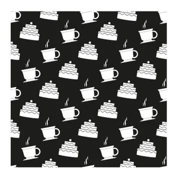 Seamless coffee and cake pattern. Tea and cakes pattern. Menu design. Vector  Stock Illustration
