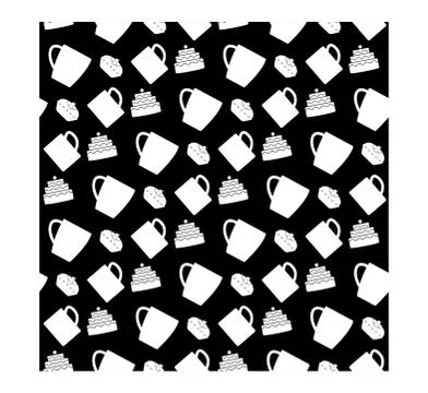 Seamless coffee and cake pattern. Tea and cakes pattern. Menu design. Vector  스톡 일러스트