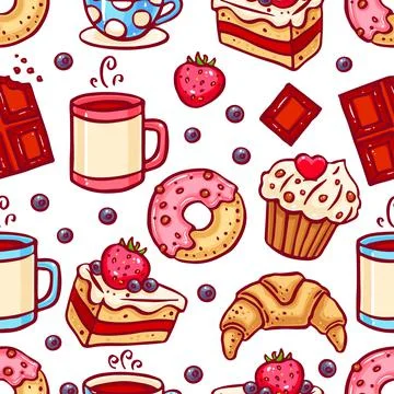 Seamless coffee and desserts icons Stock Illustration