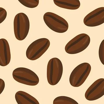 Seamless Coffee Bean Pattern on Beige Background Stock Illustration