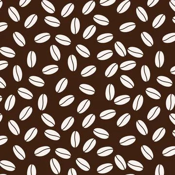 Seamless Coffee Bean Pattern on dark Background. Vector pattern in flat desig Stock Illustration