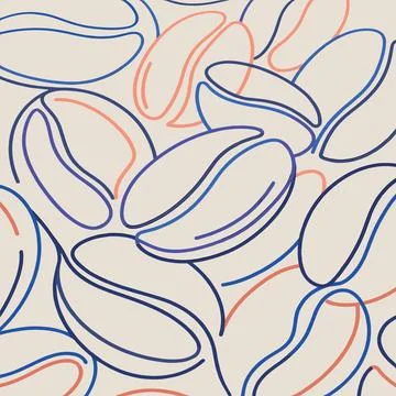 Seamless Coffee Bean Pattern with Minimalist Line Art Design. イラスト素材