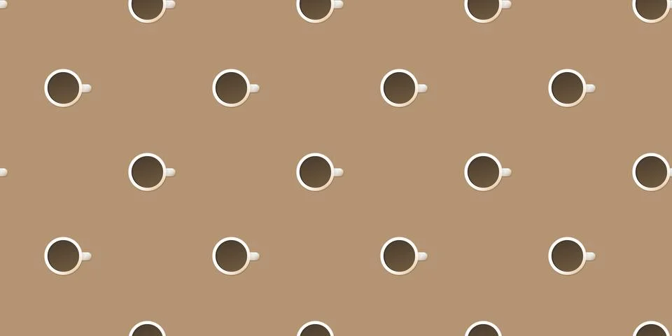 Seamless Coffee Cup Icons Pattern on Wide Scale Brown Background - Design T.. Stock Illustration