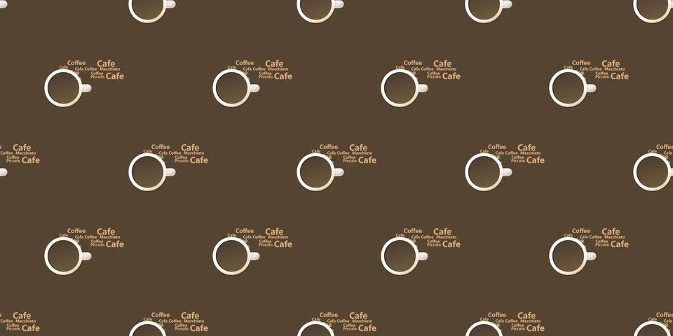 Seamless Coffee Cup Icons Pattern on Wide Scale Dark Brown Background - Des.. Illustrazione stock