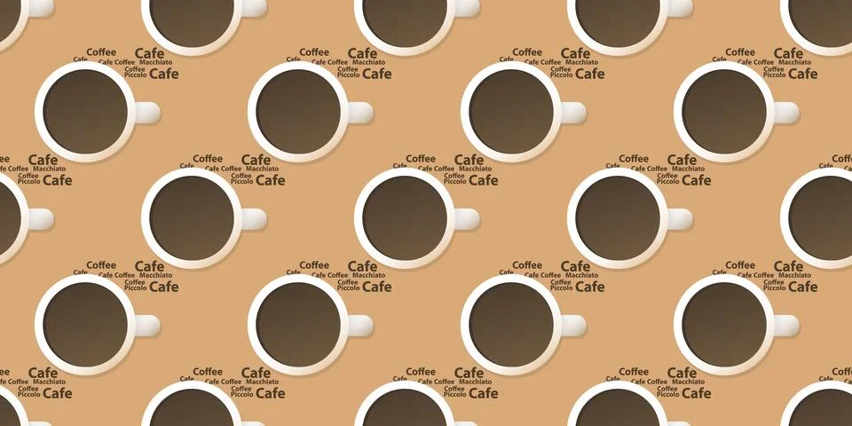 Seamless Coffee Cup Icons Pattern on Wide Scale Brown Background - Design T.. Stock Illustration