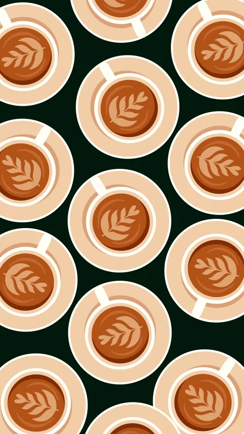 Seamless Coffee Cup Pattern Animated Motion Graphic Background with Latte Ar Stock Footage 345489316
