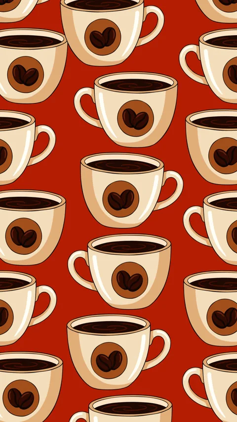 Seamless Coffee Cup Pattern Animated Motion Graphic Background with Coffee B Stock Footage 345489593