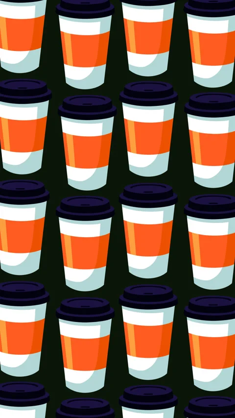 Seamless Coffee Cup Pattern Background Colorful Takeaway Coffee Cups Motion Stock-Footage 345685755