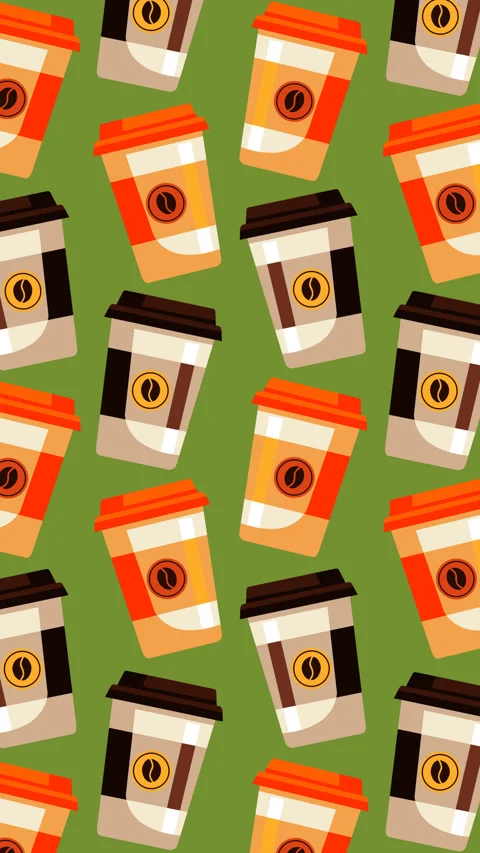 Seamless Coffee Cup Pattern Background with Colorful Takeaway Cups Stock Footage 345686038