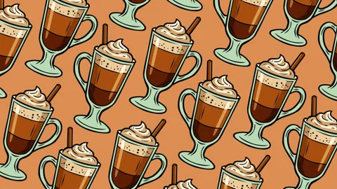 Seamless Coffee Cup Pattern Motion Graphic Background Video stock 344718579