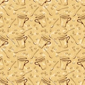 Seamless, Coffee, Cups and Spoons Stock Illustration
