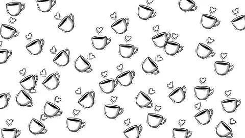 Seamless coffee icon pattern in doodle style with cups and beans, perfect f.. 스톡 일러스트