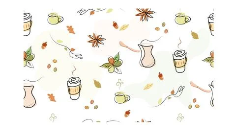 Seamless coffee pattern with berries and mittens. Vector design. Stock Illustration