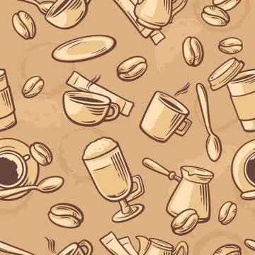 Seamless Coffee Pattern hand drawn vintage vector illustration. Illustrazione stock