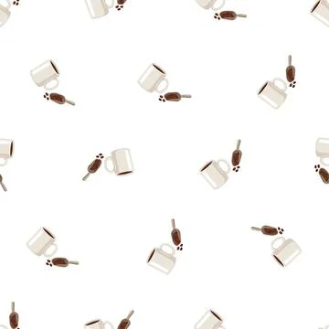 Seamless Coffee Pattern with Mugs and Beans. 库存插图