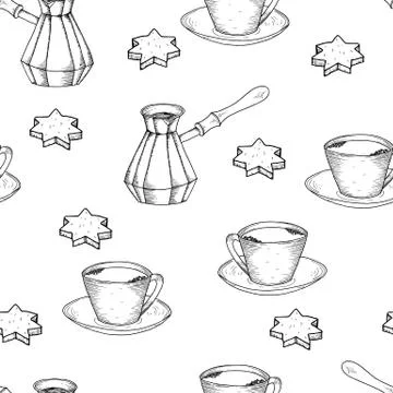 Seamless Coffee Pattern. Perfect for wallpapers, web page backgrounds, surface 스톡 일러스트
