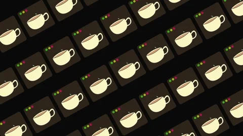 Seamless coffee pattern with steaming cups in black background animation Stock Footage 329063390