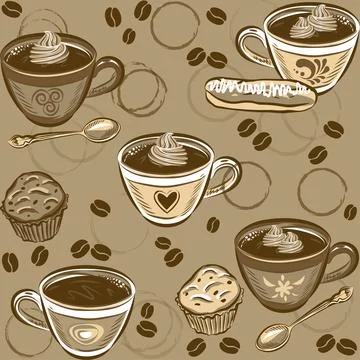 Seamless Coffee Pattern. Vector illustration. 스톡 일러스트