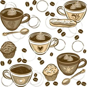 Seamless Coffee Pattern. Vector illustration. Stock Illustration