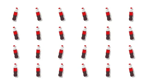 Seamless cola bottles pattern on white background  4k video. Stock Footage 145641931