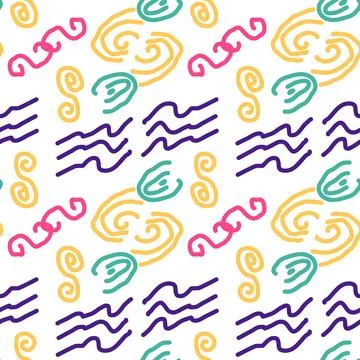 Seamless color pattern of linear doodle squiggles. Illustrazione stock