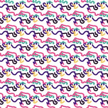 Seamless color pattern of linear doodle squiggles. Stock Illustration