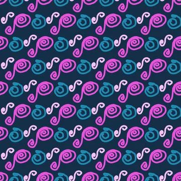 Seamless color pattern of linear doodle squiggles. Stock Illustration