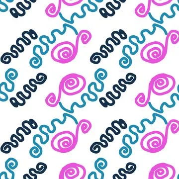 Seamless color pattern of linear doodle squiggles. 스톡 일러스트