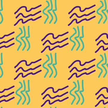 Seamless color pattern of linear doodle squiggles. Stock Illustration