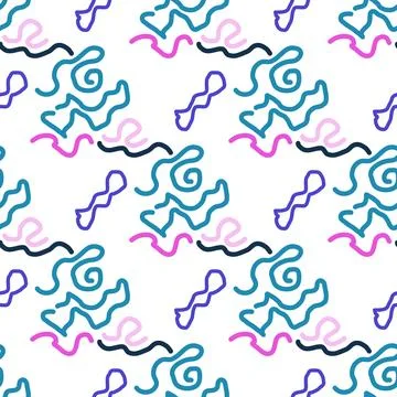 Seamless color pattern of linear doodle squiggles. 스톡 일러스트