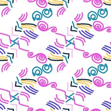 Seamless color pattern of linear doodle squiggles. Stock Illustration