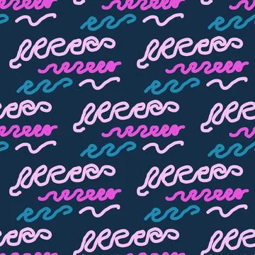 Seamless color pattern of linear doodle squiggles. Illustrazione stock