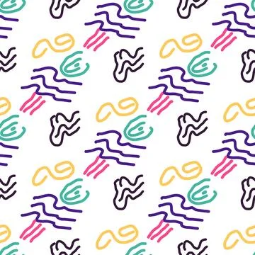 Seamless color pattern of linear doodle squiggles. Stock Illustration
