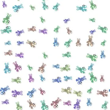 Seamless colored bunny  pattern with drop shadow on white Stock Illustration