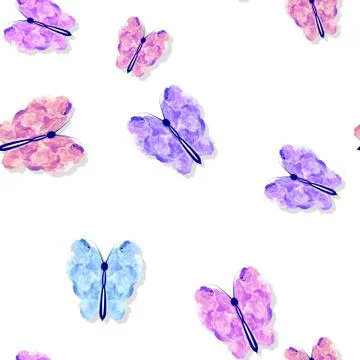 Seamless colored butterflies pattern on white Stock Illustration