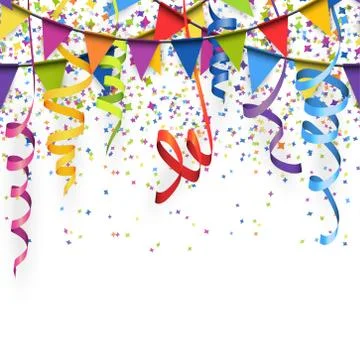 Seamless colored confetti, streamers and garlands background Stock Illustration