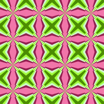 Seamless colored contrast geometric pattern with green stars or cross on pink Stock Illustration