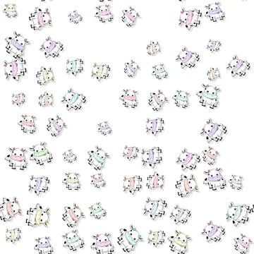 Seamless colored cow pattern with drop shadow on white Stock Illustration