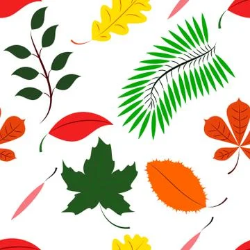 Seamless of Colored different leaves Stock Illustration