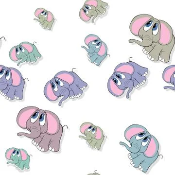 Seamless colored elephant pattern with drop shadow on white Stock Illustration