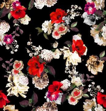 Seamless colored flowers for textile Stock Illustration
