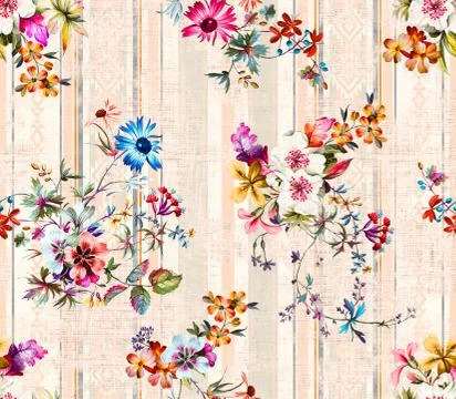Seamless colored flowers for textile; Repeat retro style floral , vintage style Stock Illustration