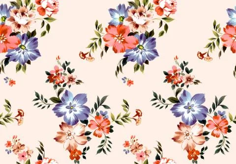 Seamless colored flowers for textile; Repeat retro style floral. Stock Illustration