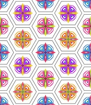 Seamless colored ornamental geometric pattern with hexagonal grid Stock Illustration