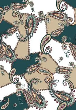 Seamless colored Paisley pattern, patch for print, fabric, textile design on whi Stock Illustration