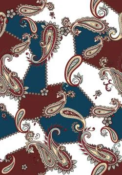 Seamless colored Paisley pattern, patch for print, fabric, textile design on whi Stock Illustration